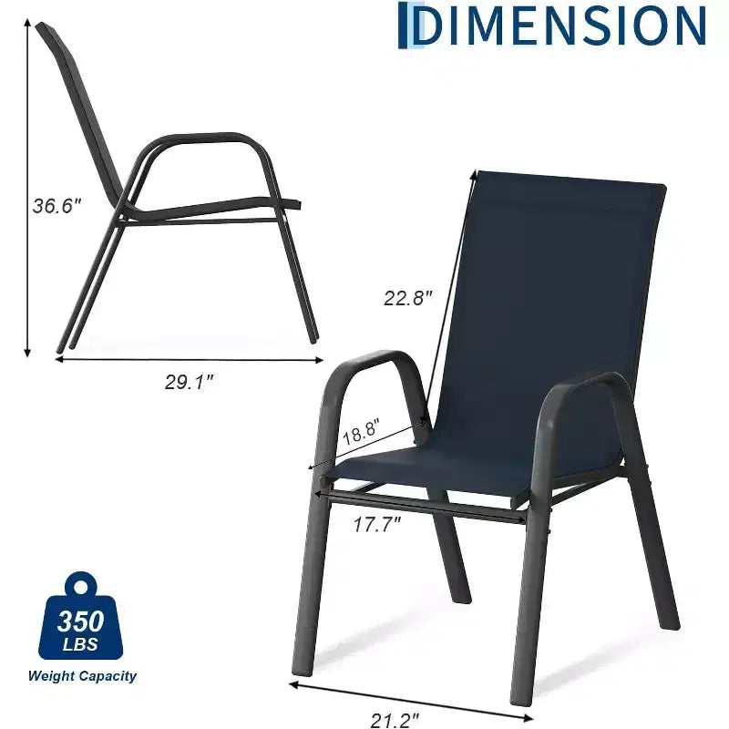 Chaises de patio, ensemble de 4 ou 6 chaises de salle à manger d’extérieur empilables, légères et résistantes à toutes les intempéries, en textilène, avec accoudoirs, pour jardin et terrasse de piscine