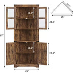 69 Zoll hoher Eckschrank im Landhausstil, platzsparender Eckschrank mit Glastür und verstellbaren Regalböden für Wohnzimmer und Küche