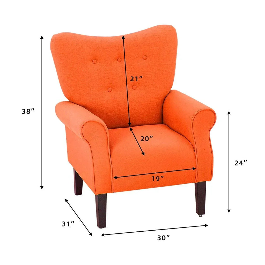 Erommy moderne accentstoel, fauteuil met hoge rugleuning, gestoffeerde stoffen fauteuil met knopen en houten poten voor de woonkamer