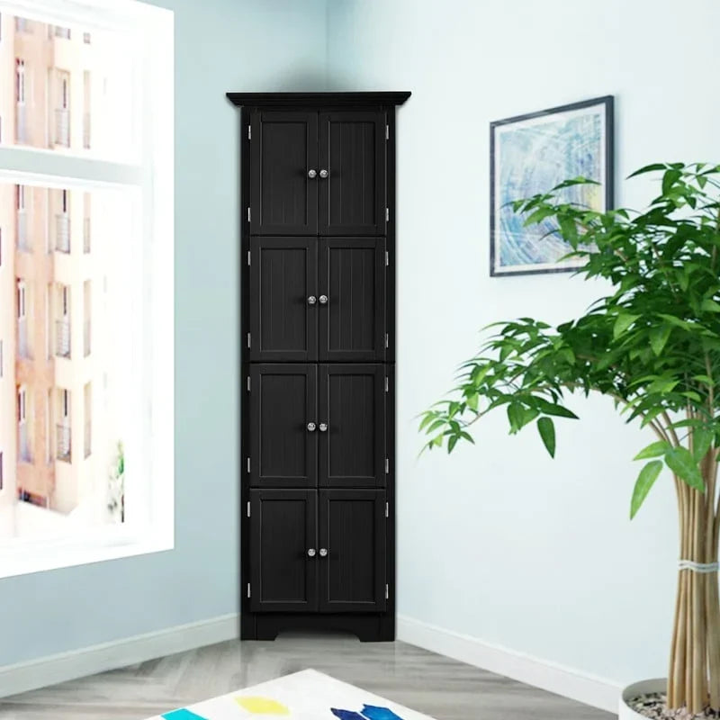Hoher Eckschrank mit 8 Türen und 4 Regalböden