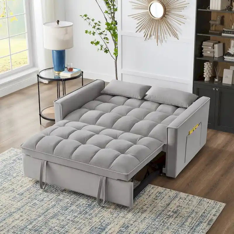 Loveseat-Schlafsofa 4-in-1 mit Armlehnen und Aufbewahrungstaschen, multifunktionales getuftetes Ausziehsofa mit verstellbarer Rückenlehne