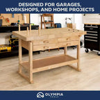 Olympia Tools 60 Zoll Werkbank aus Gummibaumholz mit 4 Schubladen, Tragfähigkeit 450 lb