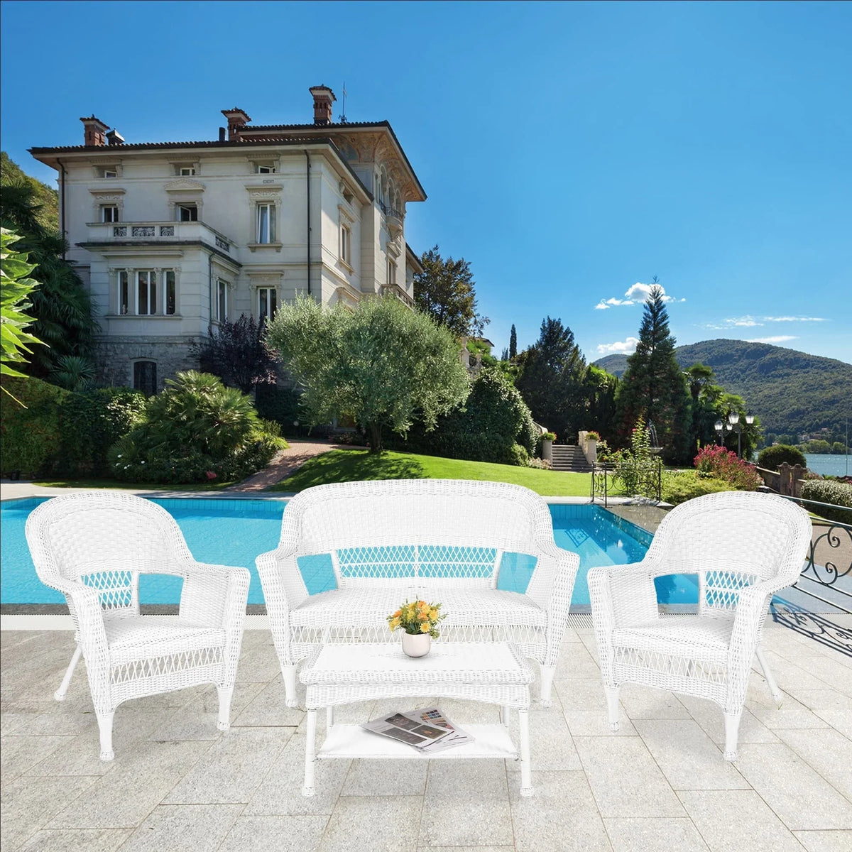 4-teiliges Sitzgruppen-Set aus Korbgeflecht für die Terrasse