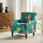Fauteuil traditionnel Araceli en bois, rembourré à motif floral, avec dossier à oreilles et bordure cloutée| ART OF LIVING DESIGNS