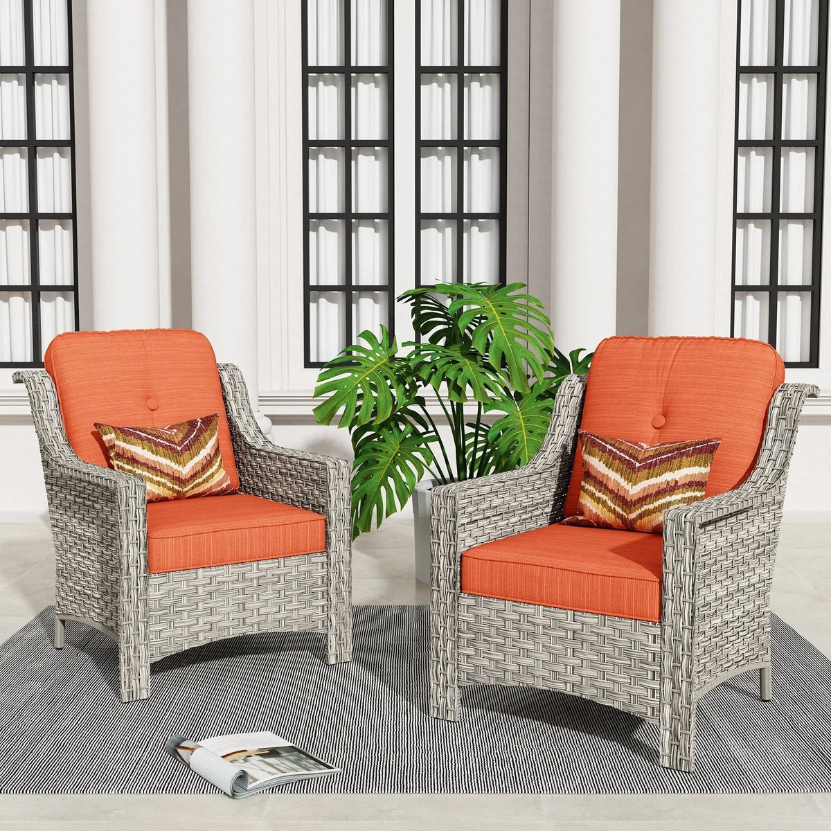 Ensemble de 2 fauteuils de jardin d’extérieur HOOOWOOO en rotin tressé à dossier haut