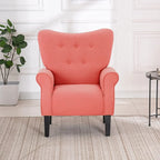 Erommy moderne accentstoel, fauteuil met hoge rugleuning, gestoffeerde stoffen fauteuil met knopen en houten poten voor de woonkamer