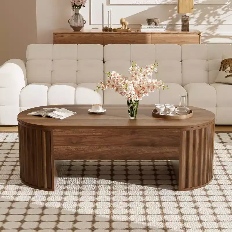 Table basse relevable ovale marron de 47,2 po avec compartiment caché
