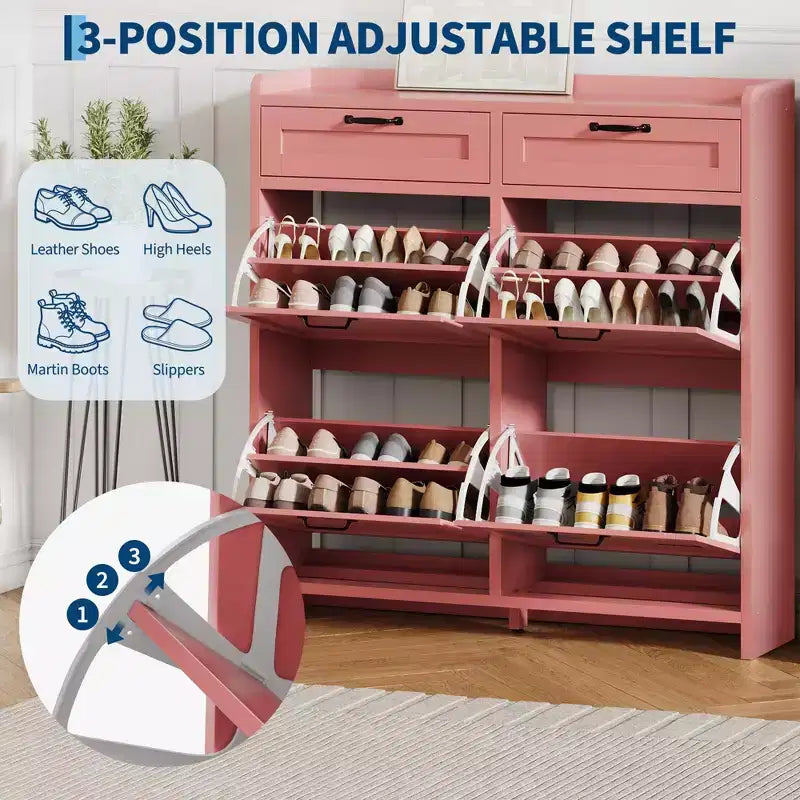 Meuble à chaussures avec 4 tiroirs basculants et 2 tiroirs supérieurs, meuble organiseur à chaussures en bois avec étagère réglable, meubles de rangement à chaussures autonomes