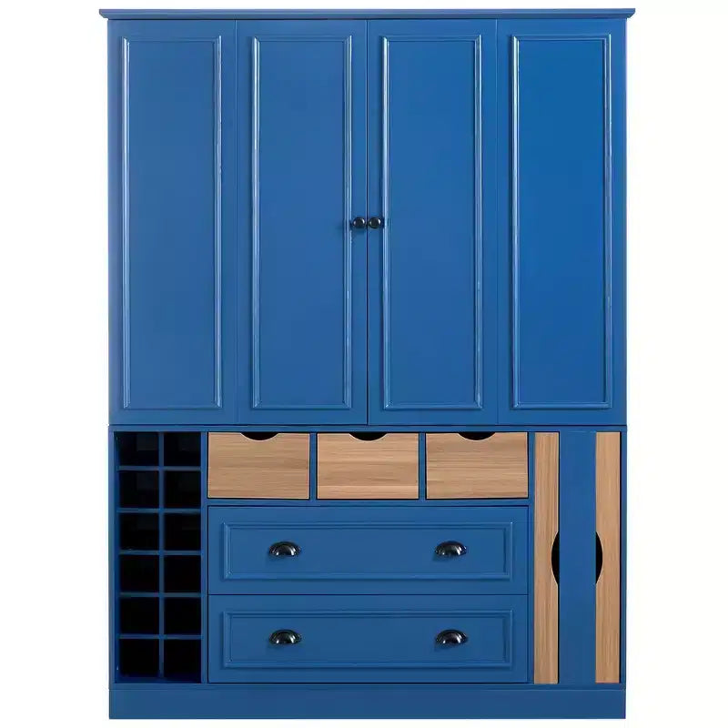 Whisen 71'' Tall Freestanding Kitchen Pantry, Large Dining Storage Cabinet Cupboard Sideboards With 4 Foldable Doors, Shelves, Wine Racks