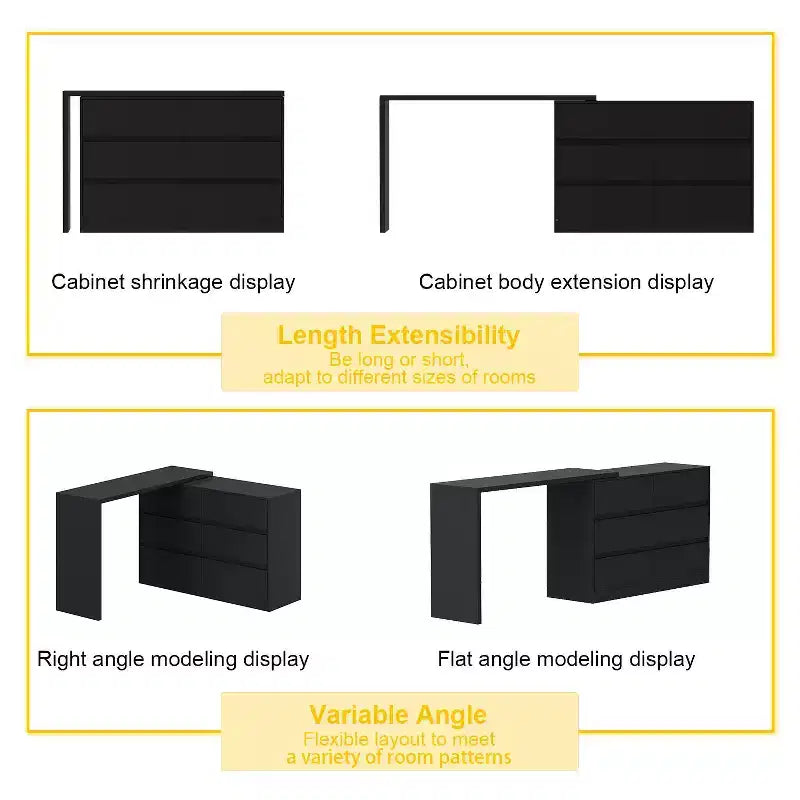 Buffet bahut intelligent pivotant/extensible avec 6 tiroirs, plateau extensible, tapis antidérapant, table à manger pivotante, garde-manger îlot de cuisine