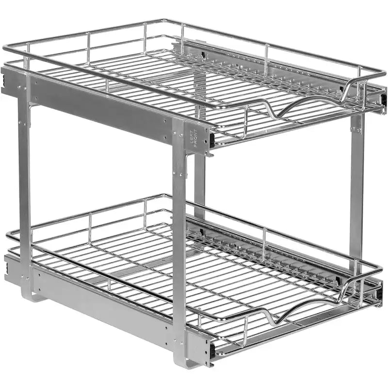 Ausziehbarer Schrankorganizer, 2 Ebenen, robustes Metall mit eingeschränkter lebenslanger Garantie – rostfreie Chromoberfläche