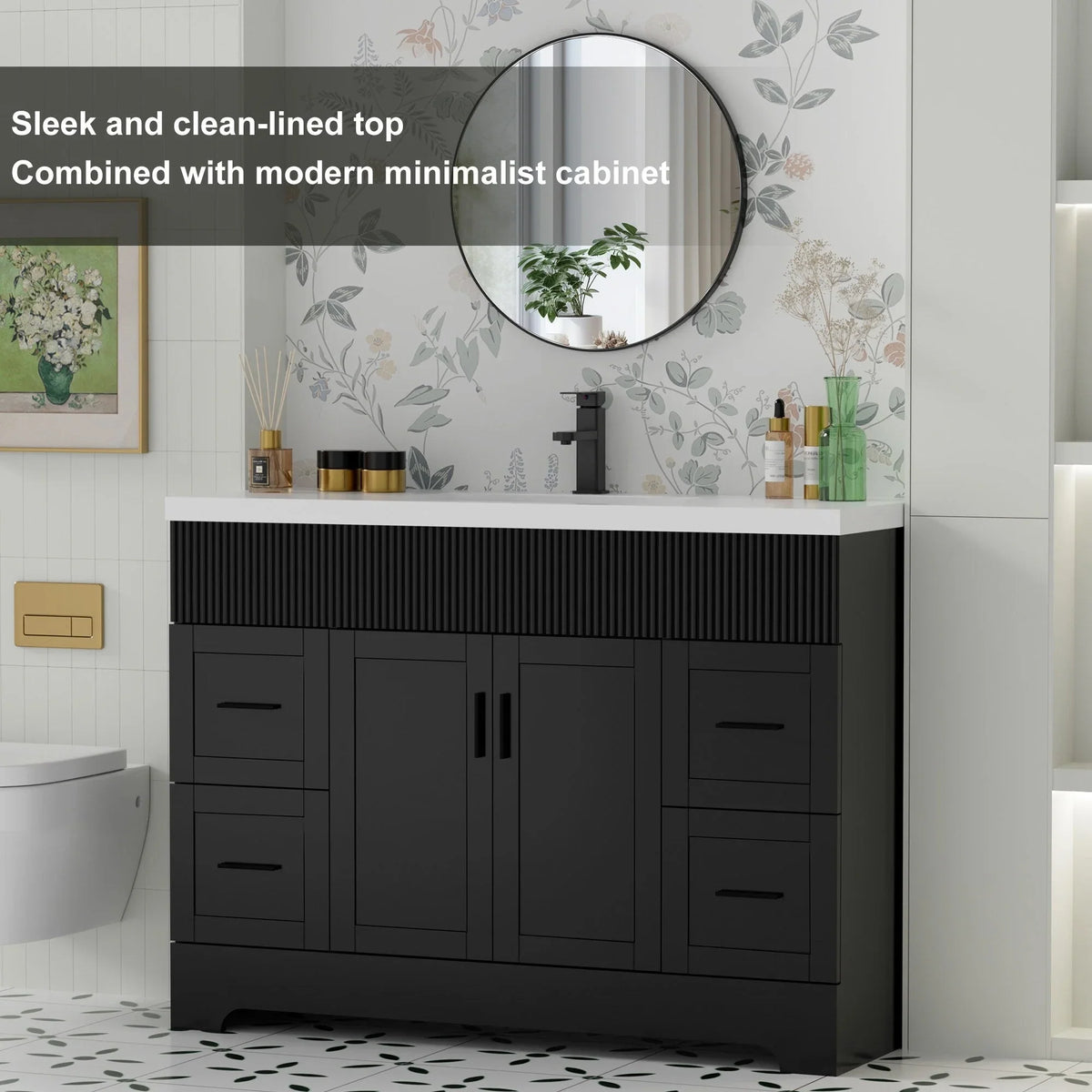 Wavy Line 30/36/48 Bathroom Vanity Set with Sink & Faucet