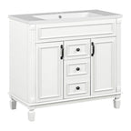 Meuble-lavabo moderne de salle de bains de 36 po avec vasque sur plan, armoire à miroir, 2 portes et 2 tiroirs