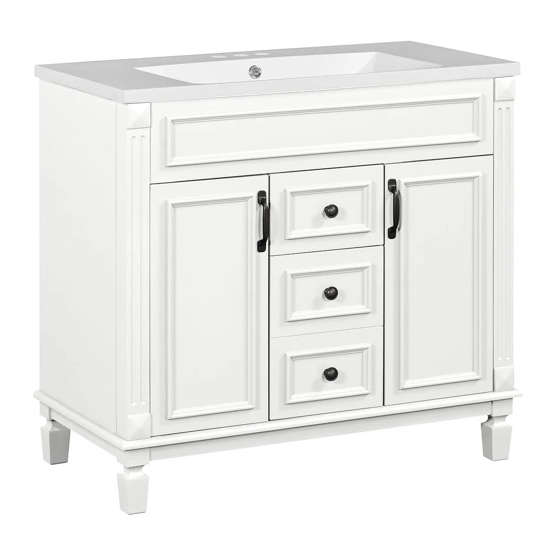 Meuble-lavabo moderne de salle de bains de 36 po avec vasque sur plan, armoire à miroir, 2 portes et 2 tiroirs