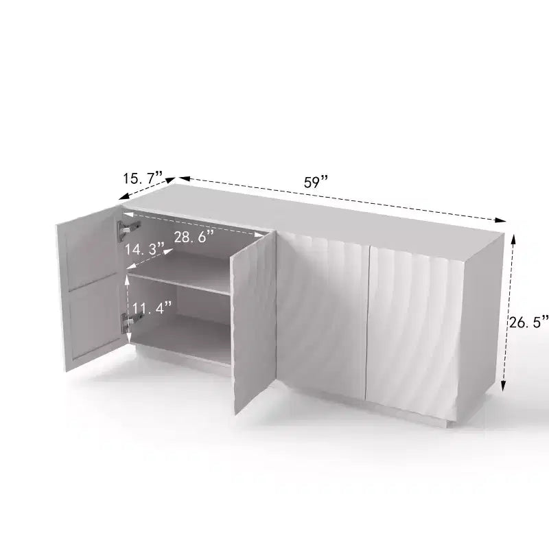 Buffet bahut en spirale moderne 59, meuble de rangement d’entrée artistique bas avec portes à texture ondulée 3D