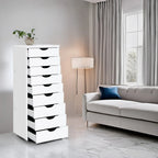 Schmaler Holzschrank mit 9 Schubladen, leichtgängigen Schubladen und oberem Ablagefach