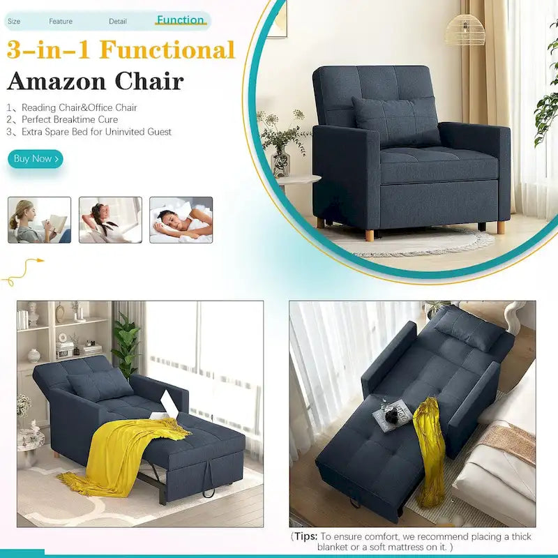 AECOJOY 3-in-1-Schlafsofa-Sessel mit Kissen und verstellbarer Rückenlehne