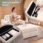 Fauteuil méridienne surdimensionné d’intérieur avec pouf de rangement, canapé-lit en velours côtelé rembourré style nuage avec 3 coussins, fauteuil convertible une place