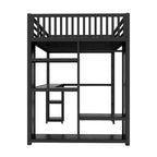 Full XL Size Loft Bed Frame with Built-in Wardrobe
