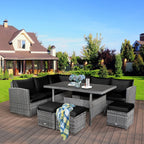 Costway Ensemble repas de jardin en rotin de 7 pièces, canapé d’angle, canapé et pouf — Voir les détails