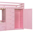 Modern stapelbed voor twee tweepersoonsmatrassen met ingebouwde kledingkast en 7 opbergladen