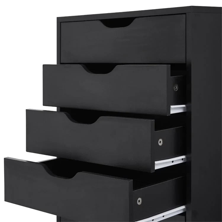 Schmaler Holzschrank mit 9 Schubladen, leichtgängigen Schubladen und oberem Ablagefach