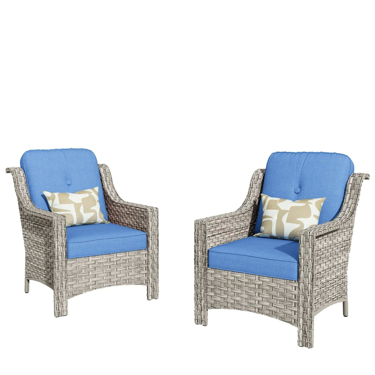 Ensemble de 2 fauteuils de jardin d’extérieur HOOOWOOO en rotin tressé à dossier haut