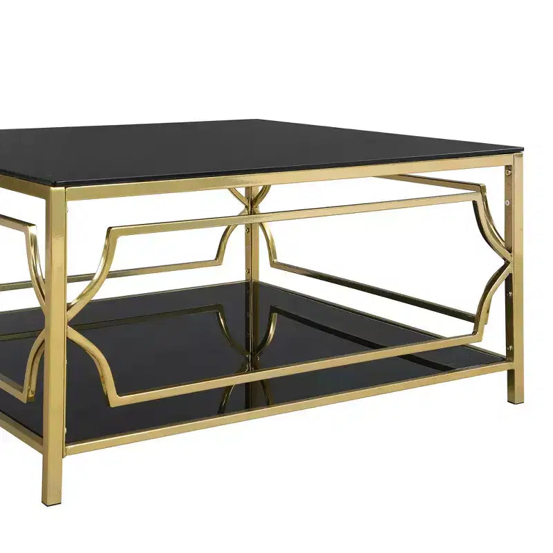 Quadratischer Couchtisch von Merax mit schwarzer oder transparenter Glasplatte und zweistöckigem Ablagefach