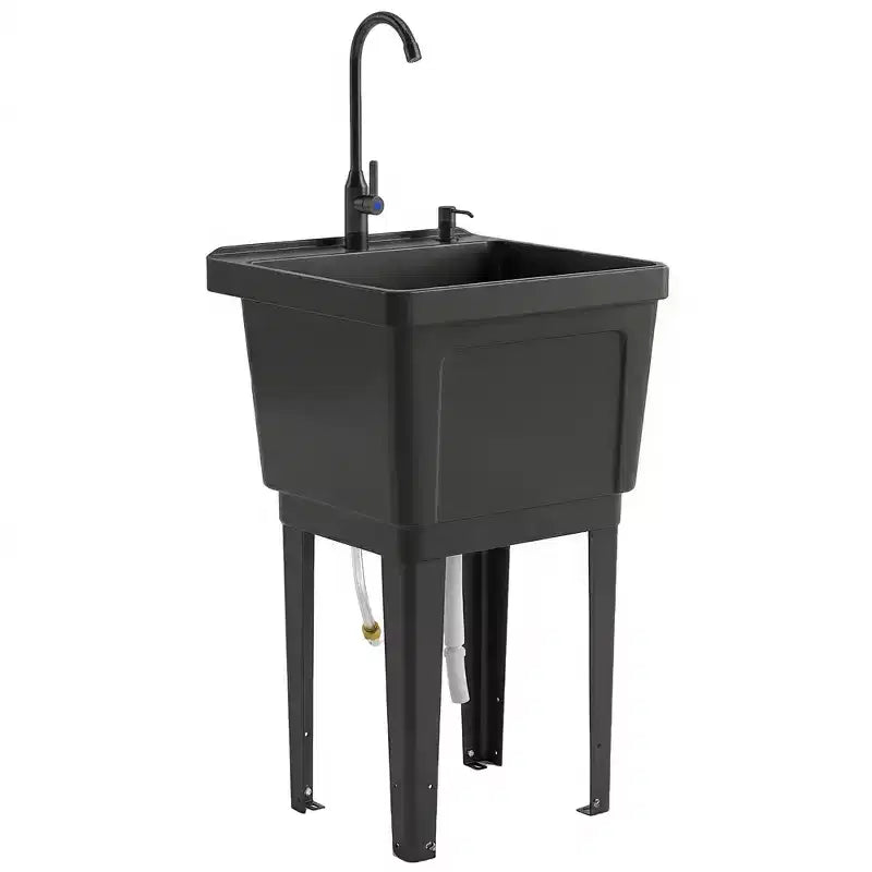 Évier utilitaire portable avec bac à linge, évier sur pied avec robinet, distributeur de savon et tuyaux