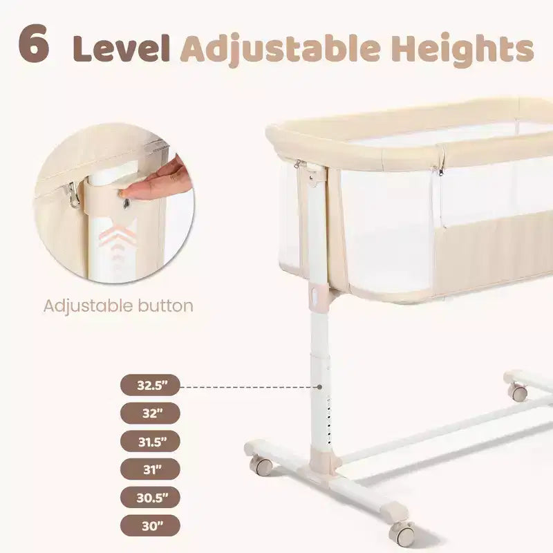 Babywiegje met wielen ??Beige / Grijs / Roze, aanschuifwiegje, voor 1 baby