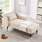 Modern Velvet Chaise Lounge Chair, Upholstered Arm Chaise Lounge with Curved Armrest, Sleeper Lounge Sofa Couch for Bedroom Office Living Room