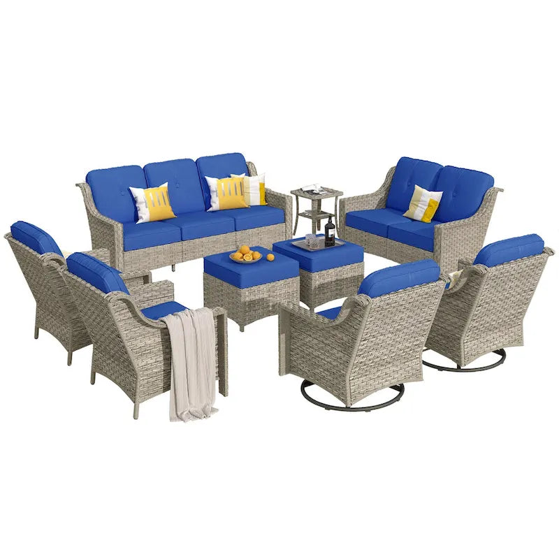 XIZZI 9-teiliges Outdoor-Gartenmöbel-Set mit drehbarem Sessel
