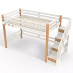 Modern Loft Bed with Clothes Hook, Storage Shelves and Underbed Space