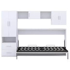 Lit escamotable mural une place, cadre en bois avec armoire intégrée, tiroirs de rangement et étagères ouvertes, blanc -ModernLuxe