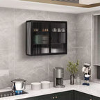 Moderner 2-türiger Wandschrank von Okak mit 3-stufigem Stauraum und Glastüren für Eingangsbereich, Esszimmer, Wohnzimmer oder Küche