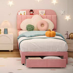 2 Pack Twin Bed Frame with Storage Drawers & Headboard, Velvet Upholstered, Low Profile, Noise-Free, Easy Assembly Pink
