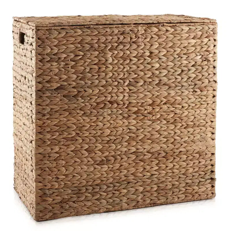 Panier à linge Casafield à 2 compartiments avec couvercle et sacs doublures amovibles, trieur de linge tressé en jacinthe d’eau pour vêtements