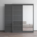 Armoire à 2 portes avec miroir, façade en verre, pour 2 personnes (gris / noir / blanc)