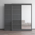 Armoire à 2 portes avec miroir, façade en verre, pour 2 personnes (gris / noir / blanc)