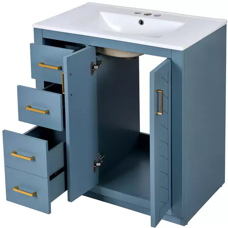30 Einzelwaschbecken-Badezimmerwaschtisch mit Unterschrank und 3 Schubladen - Schwarz / Blau / Grün / Indigo / Weiß