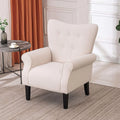 Erommy moderne accentstoel, fauteuil met hoge rugleuning, gestoffeerde stoffen fauteuil met knopen en houten poten voor de woonkamer