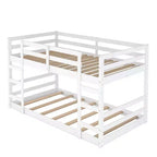 Lit superposé bas, lit superposé en bois au ras du sol avec échelle, lit superposé avec barrières de sécurité complètes