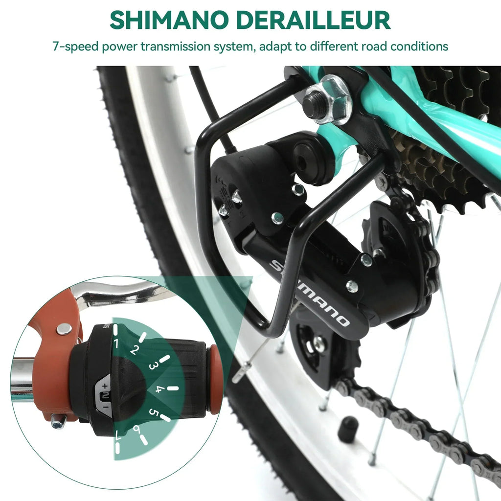 Moasis24/ 26-Zoll-Cruiser-Fahrrad mit 7 Gängen, verstellbarem Durchstieg, Pendlerfahrrad