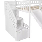 Twin House Loft Bed with Slide and Stairs, Loft Bed with Storage Drawers, Wood Cabin Loft Bed for Kids Toddlers