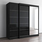 Armoire à 2 portes avec miroir, façade en verre, pour 2 personnes (gris / noir / blanc)