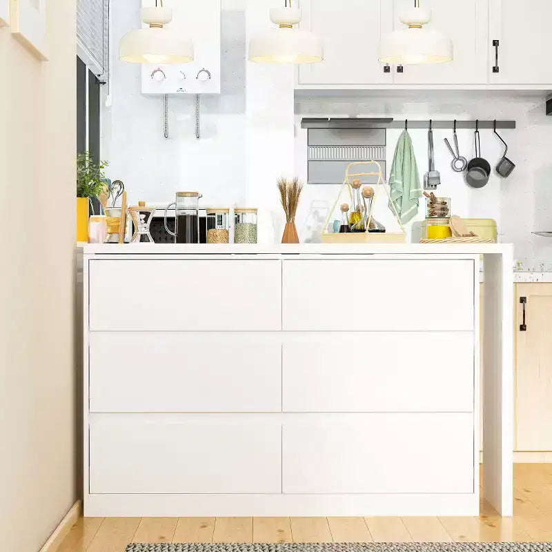 Buffet bahut intelligent pivotant/extensible avec 6 tiroirs, plateau extensible, tapis antidérapant, table à manger pivotante, garde-manger îlot de cuisine