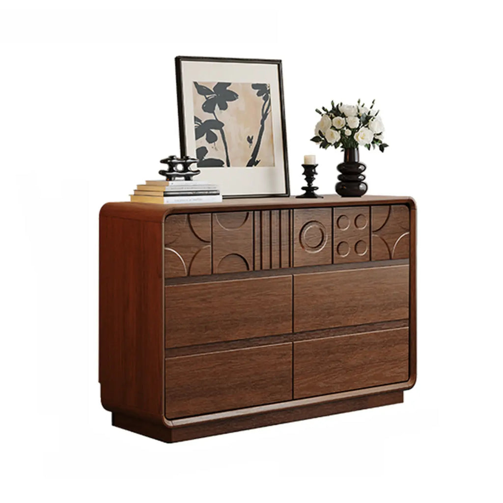 Von Art déco inspirierte Holzkommode mit geometrischen Schnitzereien
