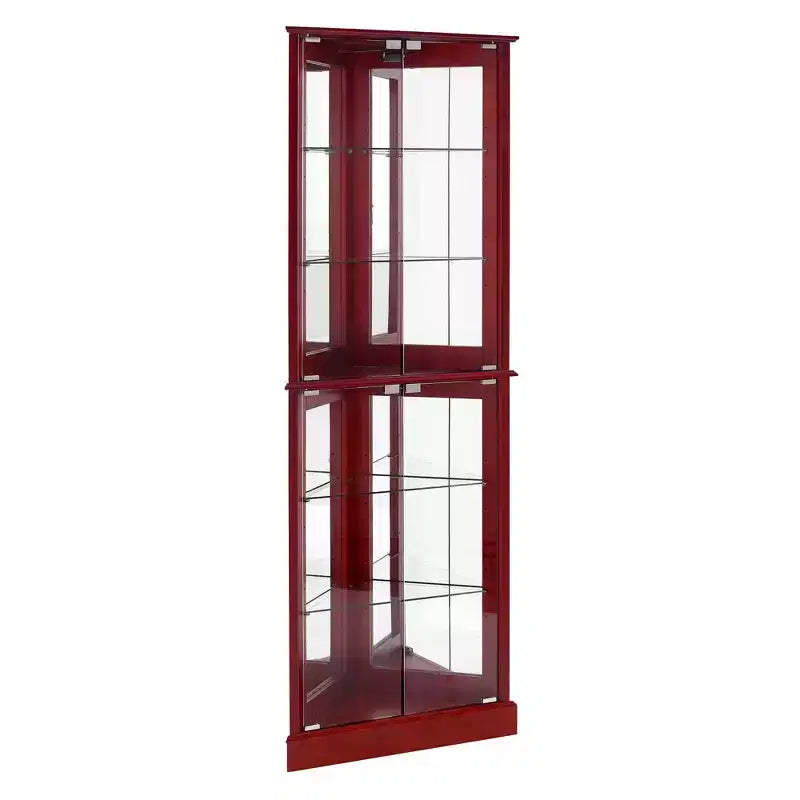 Vitrine d’angle, cerisier/noyer, vitrine à 4 portes en verre