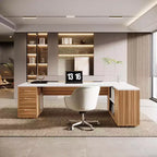 Grand bureau de direction en L Lantine 85.8, bureau d’ordinateur extra-large avec tiroirs pour dossiers, pour bureau à domicile