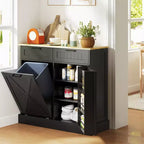 HOMCOM Tilt Out Trash Can Cabinet with Drawers, Farmhouse Kitchen Cabinet with Hidden Trash Can for Kitchen